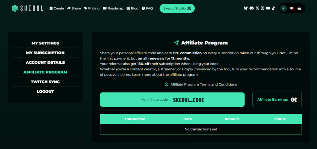 affiliate account